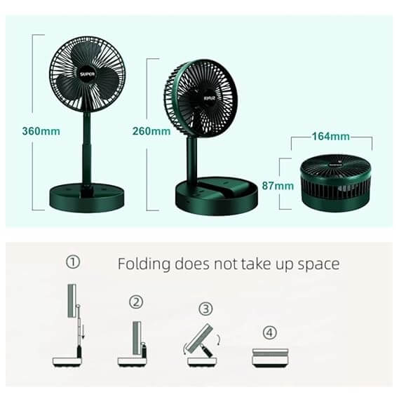 Small Desk Fan – Foldable Fan with Adjustable Height and 3 Wind Speeds.