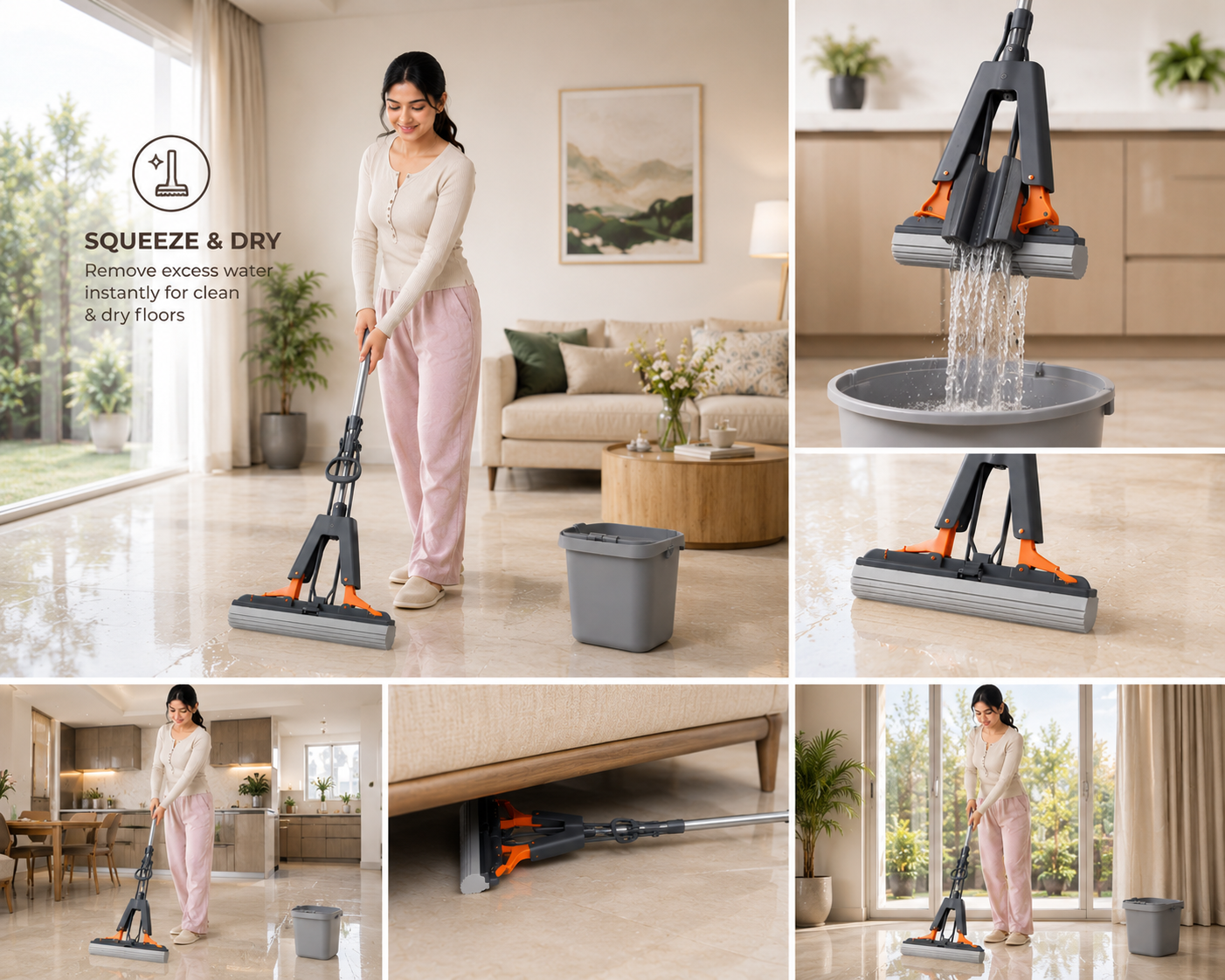 Floor Cleaning Mop with Extendable Stainless Steel Handle