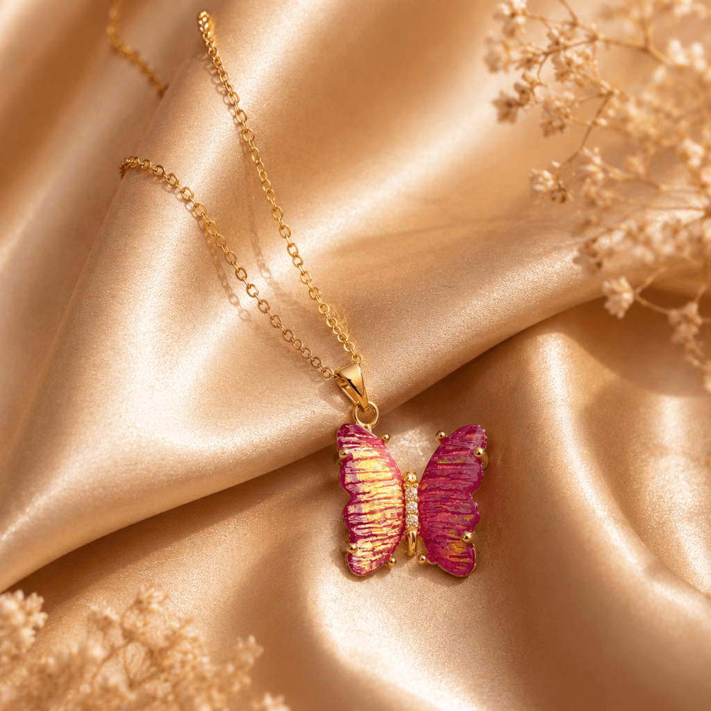 Pink Butterfly Gold Chain Necklace for female