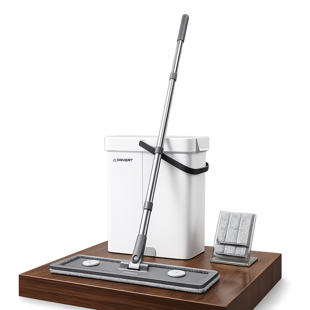 Flat Mop with Bucket 360° Spin Cleaning System 2 Microfiber Refills