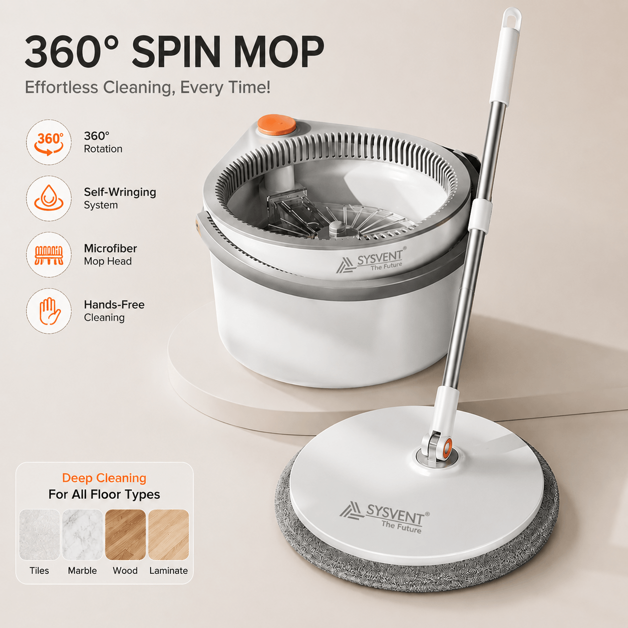 360° Spin Mop Bucket Set with Microfiber Head | Floor Cleaning Mop for Home | Self-Wringing Mop.