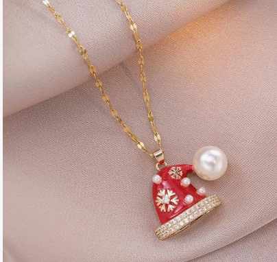 Christmas Hat Pearl Pendant Necklace for Women & Girls