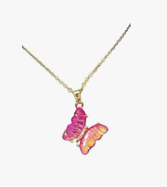 Pink Butterfly Gold Chain Necklace for female