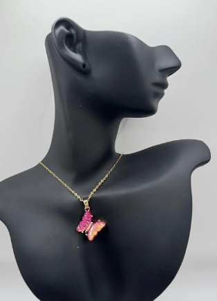 Pink Butterfly Gold Chain Necklace for female
