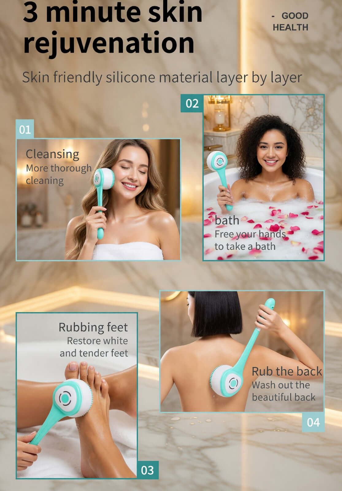 Electric Bath Brush Rechargeable Back Washer.